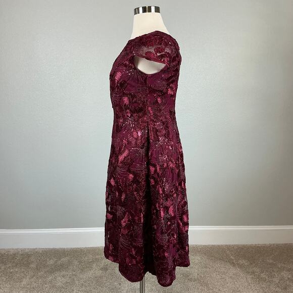 Alex Evenings Women's Cocktail Dress Size 14W Red Embroidered A-Line Midi - Picture 5 of 14